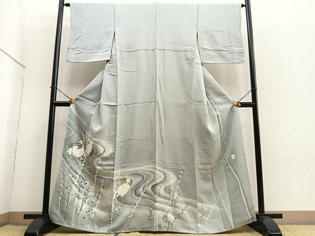 平和屋着物■色留訪問着 作家物 刺繍 白鷺 暈し染め 正絹 逸品 BAAQ7550ev