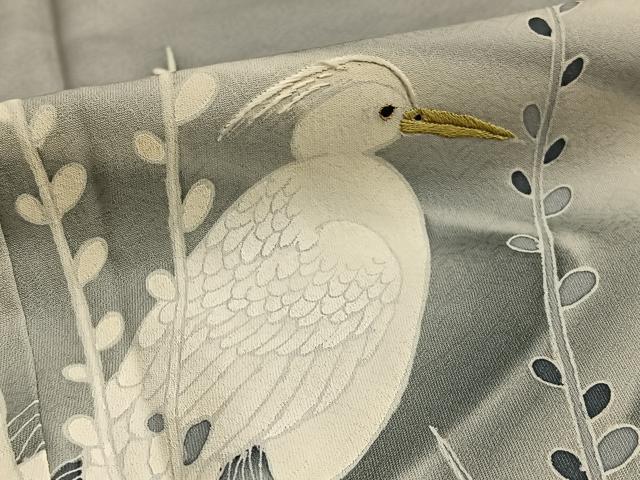 平和屋着物■色留訪問着 作家物 刺繍 白鷺 暈し染め 正絹 逸品 BAAQ7550ev