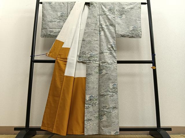 平和屋着物■本場大島紬 7マルキ 風景文 正絹 逸品 BAAQ7619ev