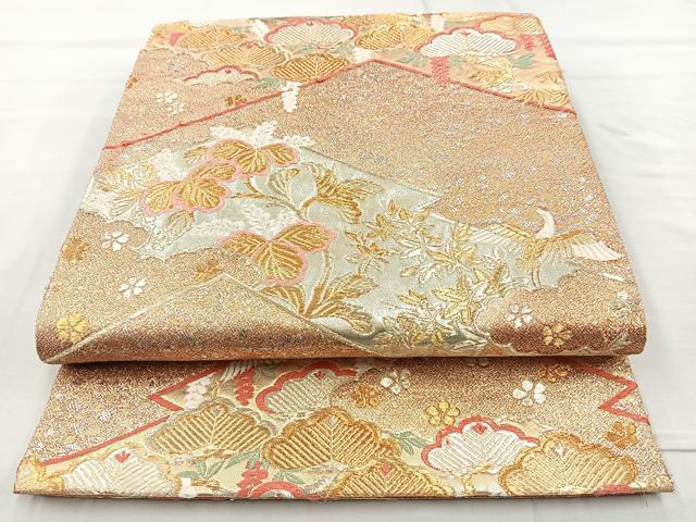平和屋着物◎六通柄袋帯 唐織 飛鶴松文 金銀糸 正絹 逸品 BAAQ9413cm