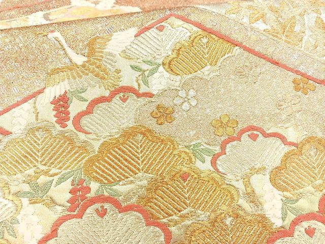 平和屋着物◎六通柄袋帯 唐織 飛鶴松文 金銀糸 正絹 逸品 BAAQ9413cm