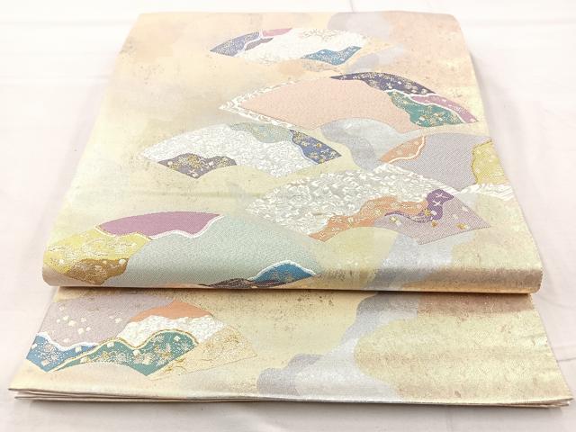 平和屋着物◎六通柄袋帯 遊扇 うづくら箔 正絹 逸品 BAAQ9415cm