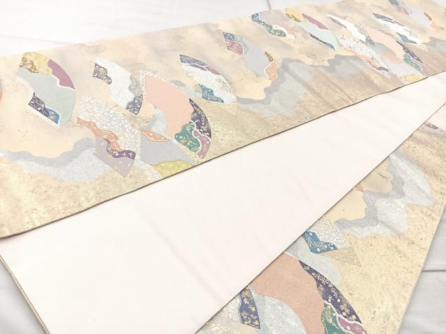 平和屋着物◎六通柄袋帯 遊扇 うづくら箔 正絹 逸品 BAAQ9415cm