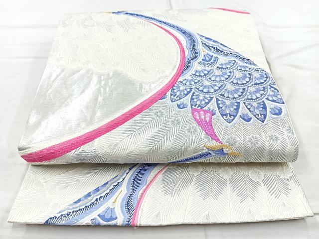 平和屋着物◎六通柄袋帯 孔雀文 金銀糸 正絹 逸品 BAAQ9529cm