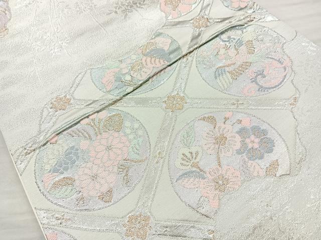 平和屋着物◎六通柄袋帯 唐織 天井花丸文 金銀糸 正絹 逸品 BAAQ9557cm