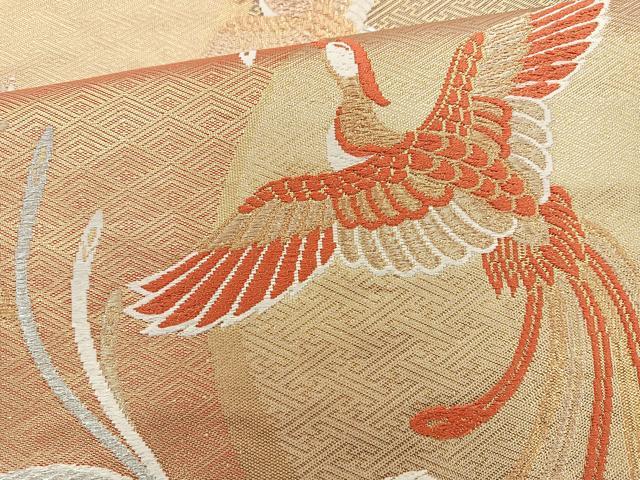 平和屋着物◎六通柄袋帯 唐織 尾長鳥文 金糸 正絹 逸品 BAAQ9584cm
