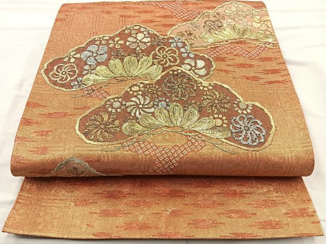 平和屋着物◎太鼓柄袋帯 笠松文 金銀糸 正絹 逸品 BAAQ9812cm