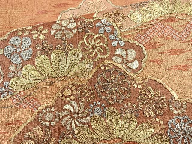 平和屋着物◎太鼓柄袋帯 笠松文 金銀糸 正絹 逸品 BAAQ9812cm