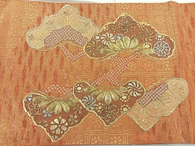 平和屋着物◎太鼓柄袋帯 笠松文 金銀糸 正絹 逸品 BAAQ9812cm