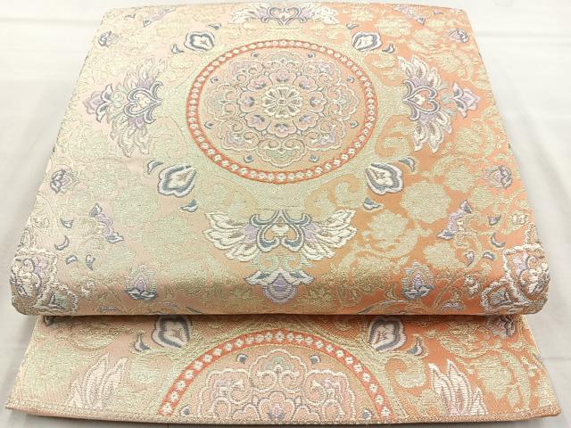 平和屋着物◎六通柄袋帯 唐織 正倉院花文 金銀糸 正絹 逸品 BAAQ9815cm