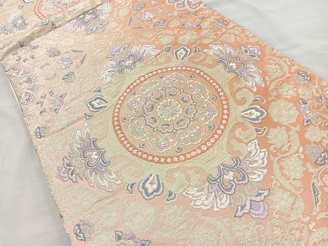 平和屋着物◎六通柄袋帯 唐織 正倉院花文 金銀糸 正絹 逸品 BAAQ9815cm