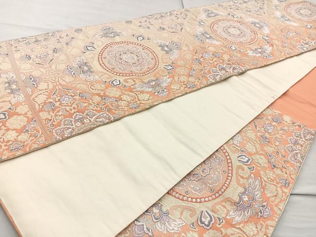 平和屋着物◎六通柄袋帯 唐織 正倉院花文 金銀糸 正絹 逸品 BAAQ9815cm
