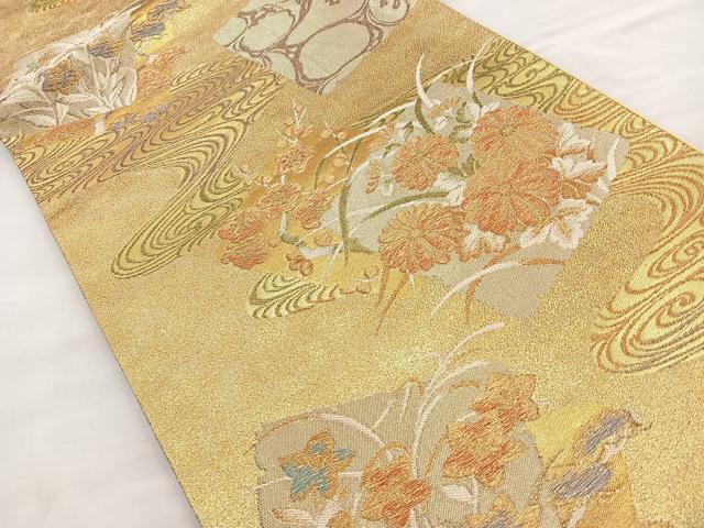 平和屋着物◎六通柄袋帯 流水色紙花文 金糸 正絹 逸品 BAAQ9836cm