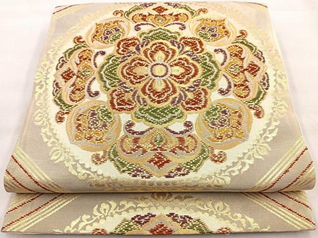 平和屋着物◎六通柄袋帯 唐織 花丸文 金糸 正絹 逸品 BAAQ9845cm