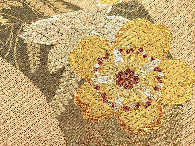 平和屋着物◎六通柄袋帯 桜楓文 金銀糸 正絹 逸品 BAAQ9846cm