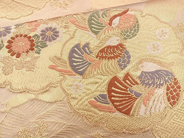 平和屋着物◎六通柄袋帯 唐織 雪輪鴛鴦花文 金糸 正絹 逸品 BAAQ9847cm