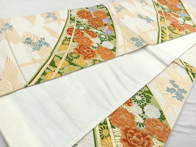 平和屋着物◎六通柄袋帯 唐織 渡橋花文 金銀糸 正絹 逸品 BAAQ9849cm