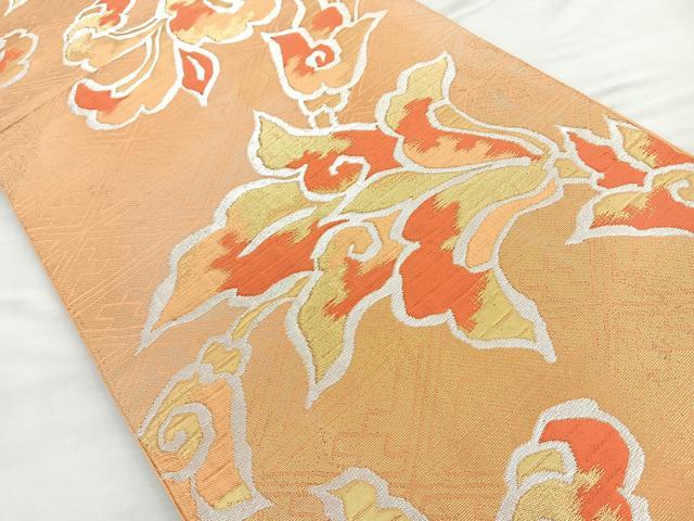 平和屋着物◎六通柄袋帯 唐織 草花文 金銀糸 正絹 逸品 BAAQ9851cm