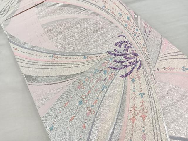 平和屋着物◎六通柄袋帯 花 銀糸 正絹 逸品 BAAQ9870cm