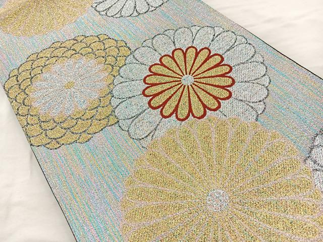 平和屋着物◎六通柄袋帯 舞花文 黒地 金銀糸 正絹 逸品 BAAQ9909cm