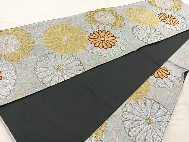 平和屋着物◎六通柄袋帯 舞花文 黒地 金銀糸 正絹 逸品 BAAQ9909cm