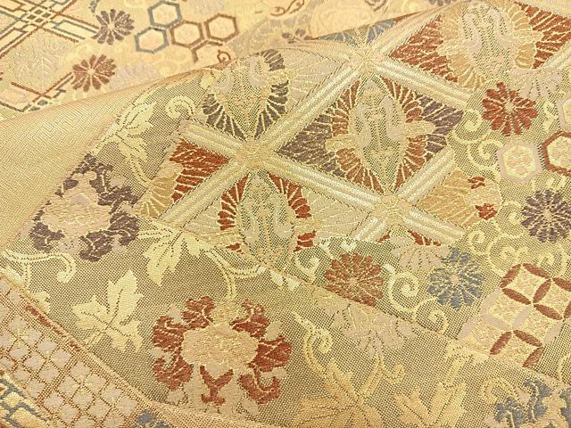 平和屋着物◎佐賀錦 六通柄袋帯 吉祥花文 金糸 正絹 逸品 BAAQ9950cm