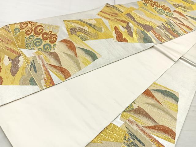 平和屋着物◎六通柄袋帯 色紙流水文 金銀糸 正絹 逸品 BAAQ9959cm