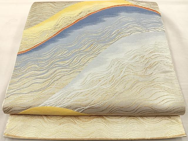 平和屋着物◎六通柄袋帯 重ね山文 金糸 正絹 逸品 BAAQ9969cm