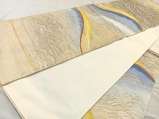 平和屋着物◎六通柄袋帯 重ね山文 金糸 正絹 逸品 BAAQ9969cm