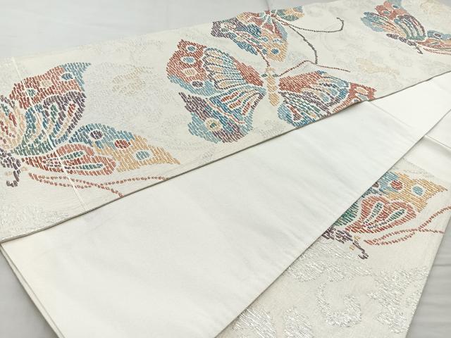 平和屋着物◎六通柄袋帯 舞蝶文 金銀糸 正絹 逸品 BAAQ9994cm