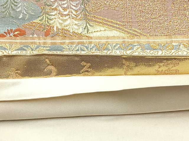 平和屋着物◎六通柄袋帯 唐織 扇面花文 本うるし箔 正絹 逸品 BAAQ9996cm