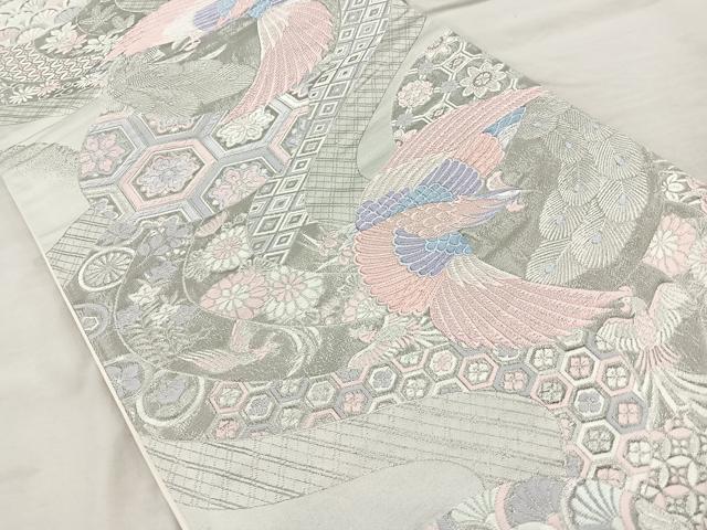 平和屋着物◎六通柄袋帯 唐織 花鳥丸文 九百錦 プラチナ箔 正絹 逸品 BAAQ9999cm