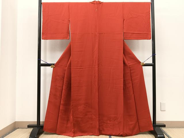 平和屋着物■付下げ 色無地 鹿の子エ霞風景地紋 弁柄色 正絹 逸品 BAAR0216jr