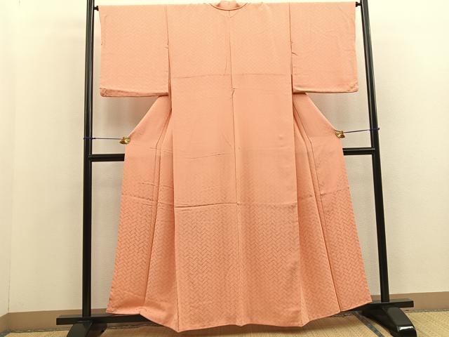 平和屋着物■上質な色無地 檜垣地紋 洒落柿色 正絹 逸品 BAAR1005vx