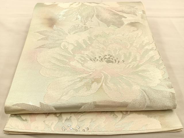 平和屋着物◎六通柄袋帯 牡丹 銀糸 正絹 逸品 BAAR1623if