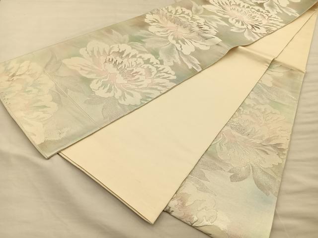平和屋着物◎六通柄袋帯 牡丹 銀糸 正絹 逸品 BAAR1623if