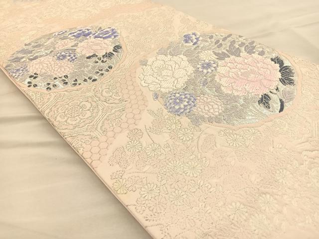 平和屋着物◎六通柄袋帯 唐織 花丸文 銀糸 正絹 逸品 BAAR1632if