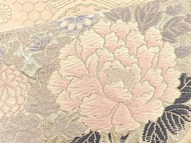平和屋着物◎六通柄袋帯 唐織 花丸文 銀糸 正絹 逸品 BAAR1632if
