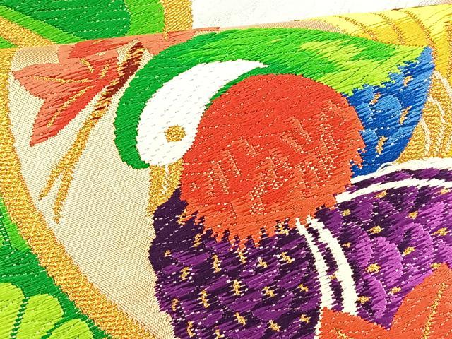 平和屋着物◎六通柄袋帯 唐織 花鳥文 金糸 正絹 逸品 BAAR1638if