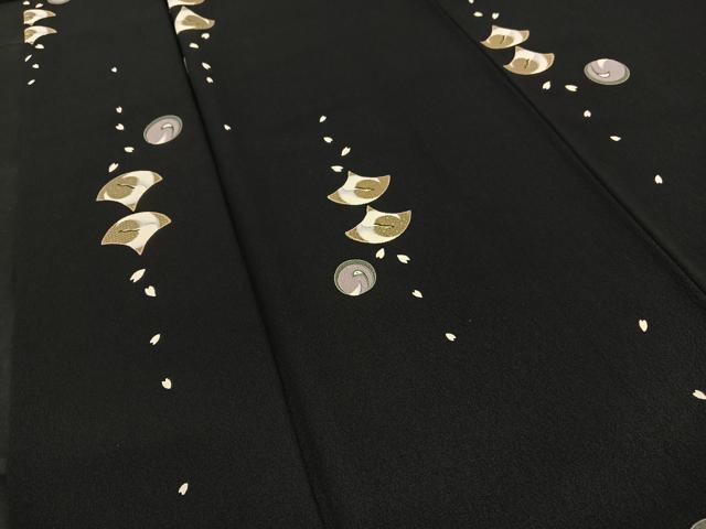 平和屋着物■上質な小紋 舞扇飛鶴文 黒地 金彩 正絹 逸品 BAAR2236by