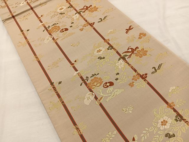 平和屋着物◎六通柄袋帯 唐織 花鳥間道 金糸 正絹 逸品 BAAR2895cm