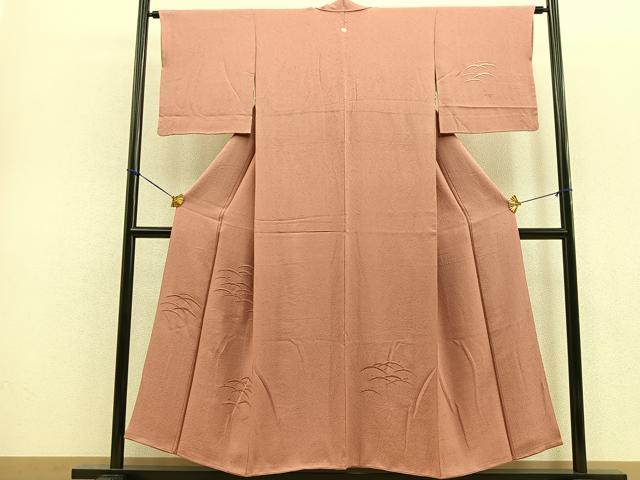 平和屋着物□付下げ 色無地 刺繍 雪芝花文 ときがら茶色