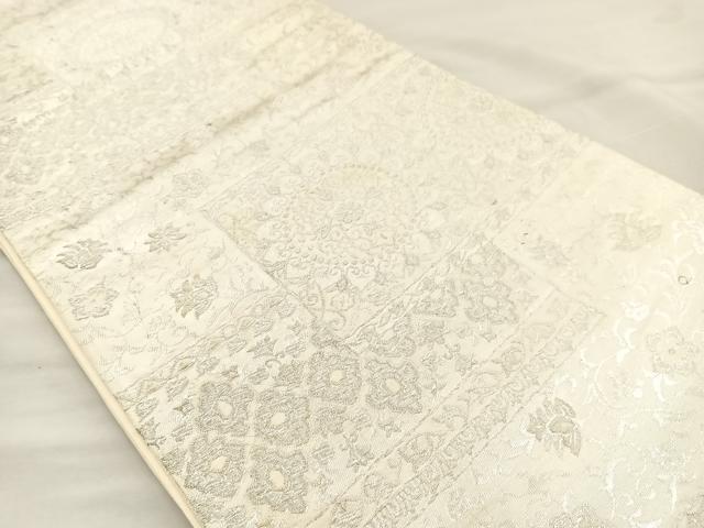 平和屋着物◎六通柄袋帯 更紗花文 銀糸 正絹 逸品 BAAR4817ct
