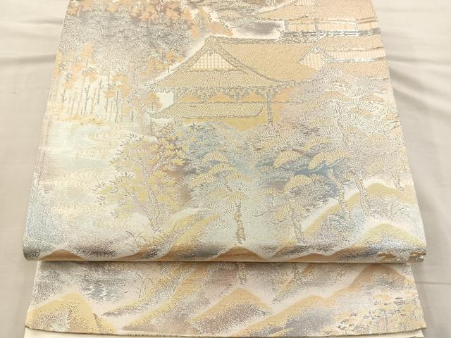 平和屋着物◎六通柄袋帯 風景文 金銀糸 正絹 逸品 BAAR4824ct