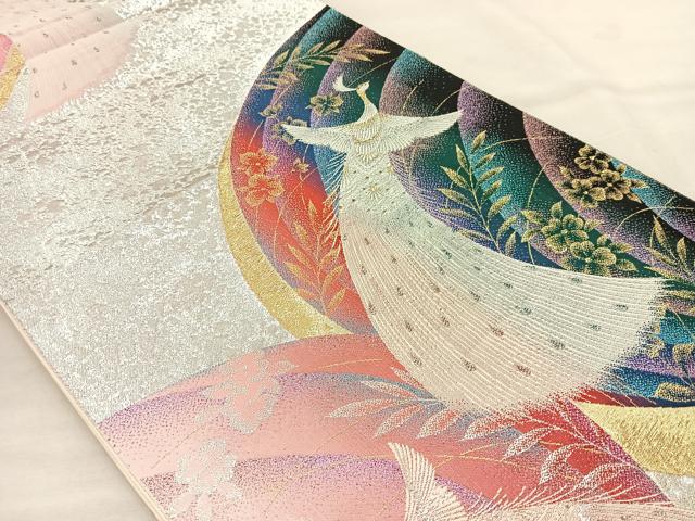 平和屋着物◎六通柄袋帯 孔雀花文 金銀糸 正絹 逸品 BAAR4831ct