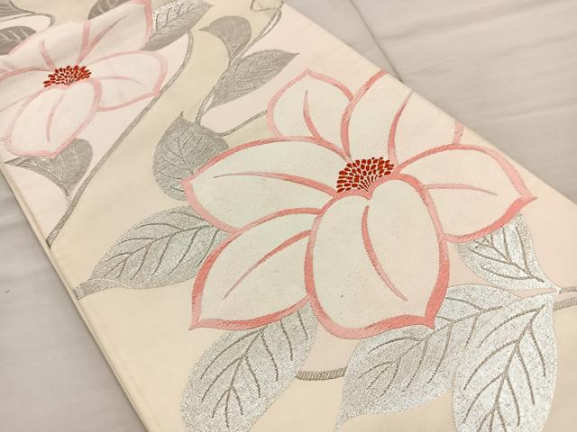 平和屋着物◎六通柄袋帯 唐織 枝花文 銀糸 正絹 逸品 BAAR4850ct