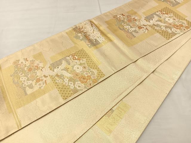 平和屋着物◎六通柄袋帯 本佐賀錦 九百錦 地紙飛鶴花文 金糸 正絹 逸品 BAAR4883ct