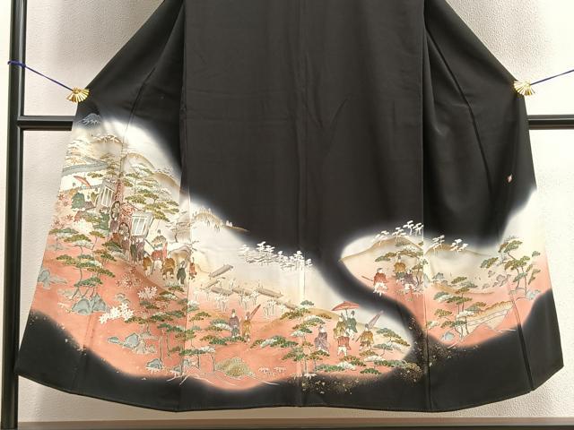 平和屋着物■豪華黒留袖 作家物 人物風景文 富士山 暈し染め 金通し地 正絹 逸品 BAAR5030ui