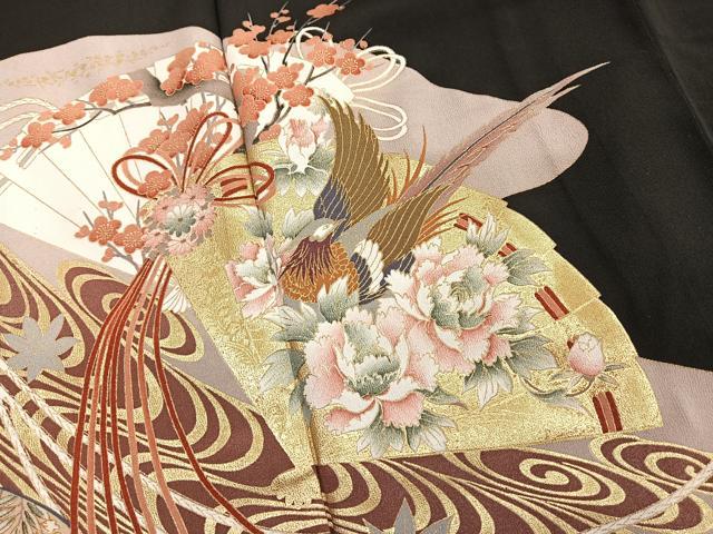 平和屋着物■豪華黒留袖 檜扇花鳥文 金彩 正絹 逸品 BAAR5121ui