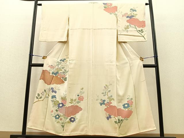 平和屋着物□訪問着 駒刺繍 雲取り枝花文 金彩 正絹 逸品
